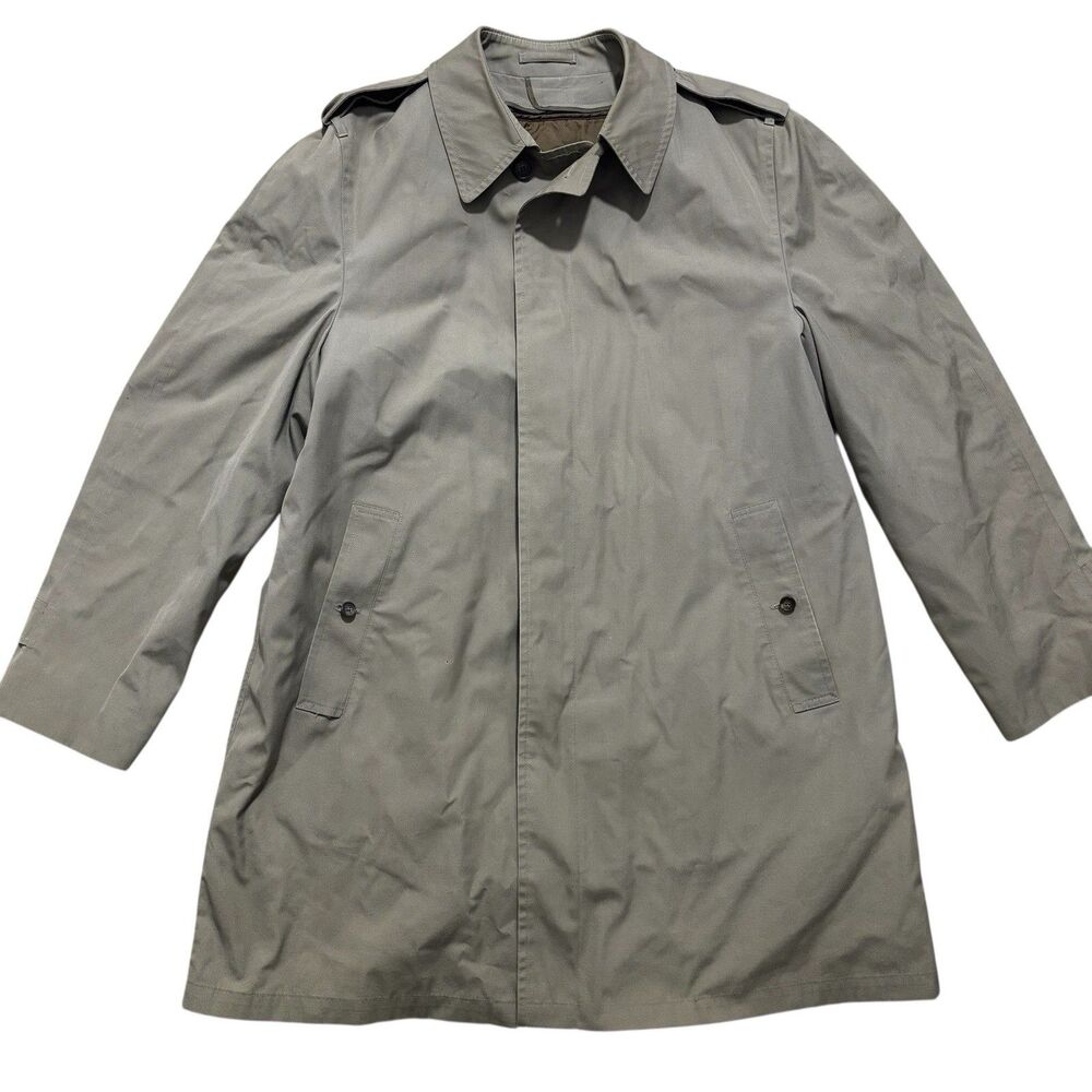 London Fog Trench Coat Jacket Mens 44L VTG Beige Button Maincoats Zip Out Liner